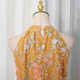 Seaside Vacation Maxi Dress Summer Embroidered Halter Light Luxury High Grade Slim Dress Women