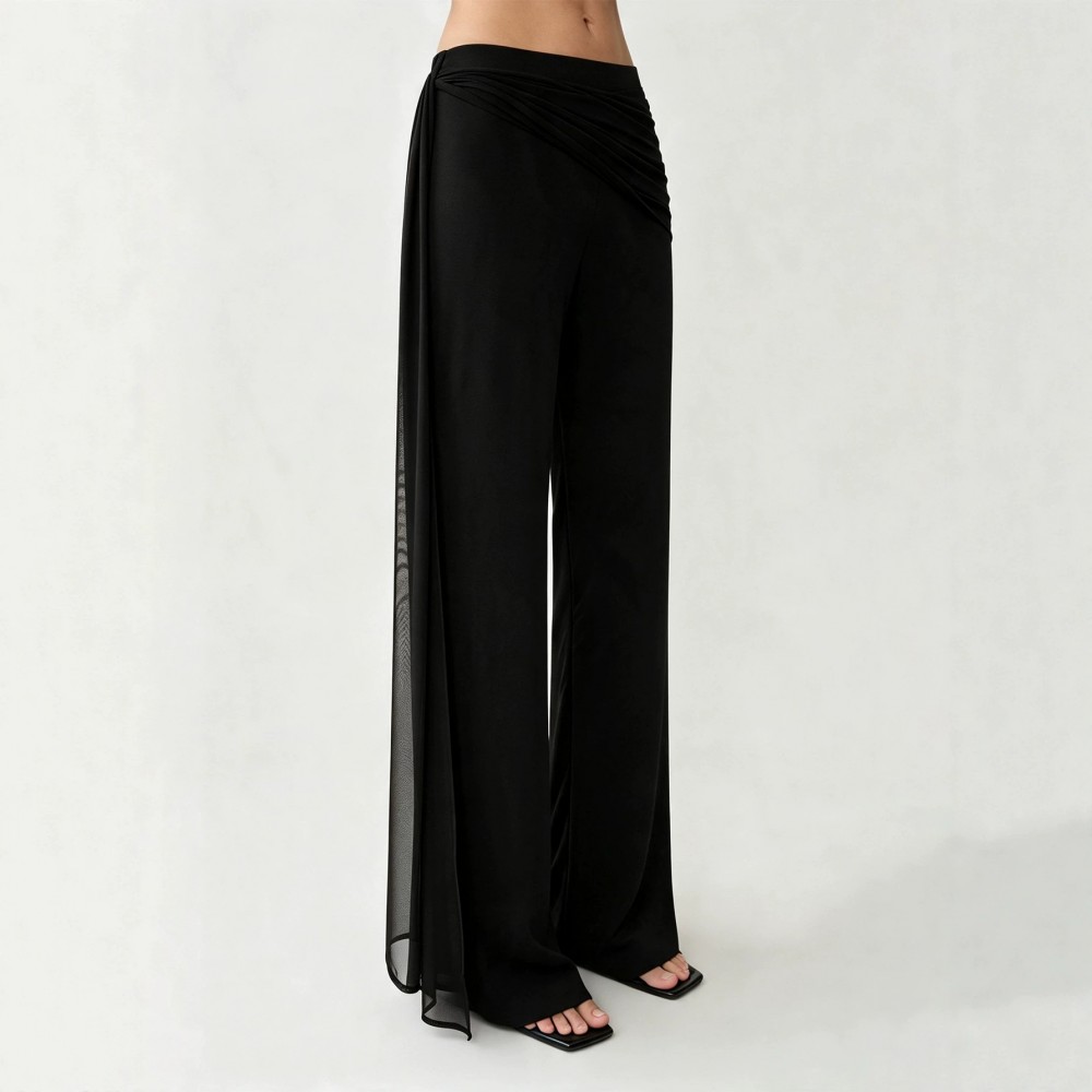 Women Clothing Autumn Black Ribbon Bootcut Trousers Women Slimming Casual All Matching Bell Bottom Pants