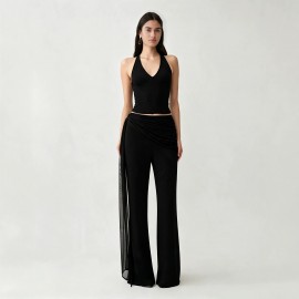 Women Clothing Autumn Black Ribbon Bootcut Trousers Women Slimming Casual All Matching Bell Bottom Pants