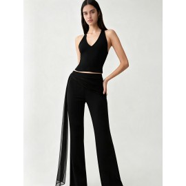 Women Clothing Autumn Black Ribbon Bootcut Trousers Women Slimming Casual All Matching Bell Bottom Pants