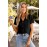 Black Scalloped V-Neck Blouse