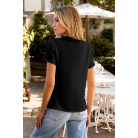 Black Scalloped V-Neck Blouse
