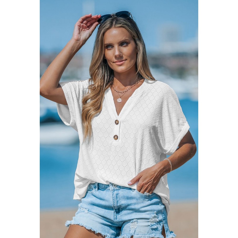 Cutout Textured V-Neck Tee