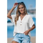 Cutout Textured V-Neck Tee