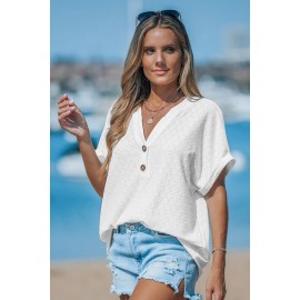 Cutout Textured V-Neck Tee