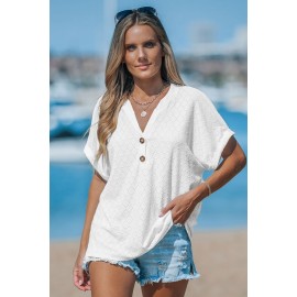Cutout Textured V-Neck Tee