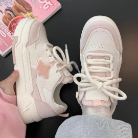 Women'S Lightweight Comfort Fit Sneakers - Elegant & Pink Pastel Round-Toe Mid-Top Design, Cushioned EVA Upper & Arch Support, PVC Lining, Synthetic Cover Sole - Casual Walking Shoes for Casual Attire, Gym, Shopping - Breathable Fabric Insole