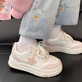 Women'S Lightweight Comfort Fit Sneakers - Elegant & Pink Pastel Round-Toe Mid-Top Design, Cushioned EVA Upper & Arch Support, PVC Lining, Synthetic Cover Sole - Casual Walking Shoes for Casual Attire, Gym, Shopping - Breathable Fabric Insole