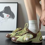 Vintage Baseball Style Casual Shoes | Autumn New Color-Block Racing Sneakers, Versatile Thin Sole Trendy Sports Shoes, Low Top, Fabric Upper and Sole, Plain Toe, Lace-up Closure