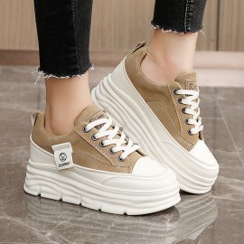 Women'S Two-Tone Chunky Platform Sneakers with Height Increase - Breathable Mesh Upper, Cushioned EVA Insole & Arch Support, Low-Top Lace-Up Casual Shoes with Tassel Accent - & All-Season Versatile Footwear for Daily Wear, Office