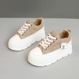 Women'S Two-Tone Chunky Platform Sneakers with Height Increase - Breathable Mesh Upper, Cushioned EVA Insole & Arch Support, Low-Top Lace-Up Casual Shoes with Tassel Accent - & All-Season Versatile Footwear for Daily Wear, Office