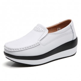 Women'S Slip-On Sneakers - Low-Top Wedge Platform Shoes with Buckle Closure, Genuine -like Texture, All-Season Comfort - Korean Style Casual Shoes for Everyday &