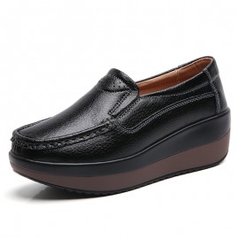 Women'S Slip-On Sneakers - Low-Top Wedge Platform Shoes with Buckle Closure, Genuine -like Texture, All-Season Comfort - Korean Style Casual Shoes for Everyday &