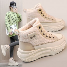 Women's Platform Snow Boots Fleece Lined Warm Chunky Sole High Top Casual