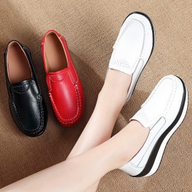 Women's Plus Size Korean K-Style Slip-On Sneakers with Genuine Wedge Platform - Korean Wave Inspired (K-Drama) T-Bar & Fringe Accent Shoes, Round Toe Low-Top Casual Comfort for Casual Attire, All-Season (Black)