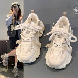 Women'S Mesh Platform Sneakers | Spring New, All-Match, Hot, Small Height Increasing, Casual, Low Top, Slip-on Closure, Solid Color, Fabric Upper and Inner
