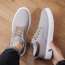 Men's Low-Top Lace-Up/Slip-On Canvas Sneakers - Breathable Round Toe Lightweight Running Shoes with PU Cushioned Arch Support, Wide Width Available - Tan/White/Gray/Transparent Color Options - All-Season Casual & Athletic Wear (Suitable for men,