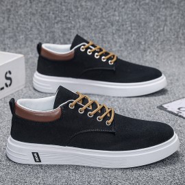 Men's Low-Top Lace-Up/Slip-On Canvas Sneakers - Breathable Round Toe Lightweight Running Shoes with PU Cushioned Arch Support, Wide Width Available - Tan/White/Gray/Transparent Color Options - All-Season Casual & Athletic Wear (Suitable for men,