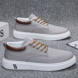 Men's Low-Top Lace-Up/Slip-On Canvas Sneakers - Breathable Round Toe Lightweight Running Shoes with PU Cushioned Arch Support, Wide Width Available - Tan/White/Gray/Transparent Color Options - All-Season Casual & Athletic Wear (Suitable for men,