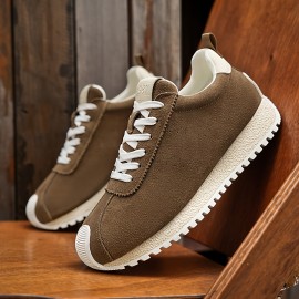 Men'S Fashion Casual Sneakers | Comfortable Non-Slip Thick Sole, All-Season Durable Lace-Up Shoes, Faux Upper, PVC Sole, Fabric Inner, Round Toe, Low Top