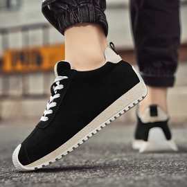 Men'S Fashion Casual Sneakers | Comfortable Non-Slip Thick Sole, All-Season Durable Lace-Up Shoes, Faux Upper, PVC Sole, Fabric Inner, Round Toe, Low Top