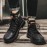 Men's Heavy-Duty Winter Work Boots - Shell Toe Anti-Collision, High-Top Ankle, PU -like Canvas Upper & PU Sole, - Rugged Outdoor Boots for,, Casual (Black/Golden) - Lace-Up