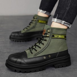 Men's Heavy-Duty Winter Work Boots - Shell Toe Anti-Collision, High-Top Ankle, PU -like Canvas Upper & PU Sole, - Rugged Outdoor Boots for,, Casual (Black/Golden) - Lace-Up