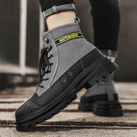 Men's Heavy-Duty Winter Work Boots - Shell Toe Anti-Collision, High-Top Ankle, PU -like Canvas Upper & PU Sole, - Rugged Outdoor Boots for,, Casual (Black/Golden) - Lace-Up