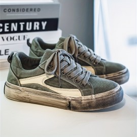 Men's Vintage Distressed Black & White Low-Top Canvas Sneakers - Retro Streetwear Lace-Up Shoes with Durable Rubber Sole & Cushioning, Round Toe Casual Wear Suitable for - (Aged Black/White)