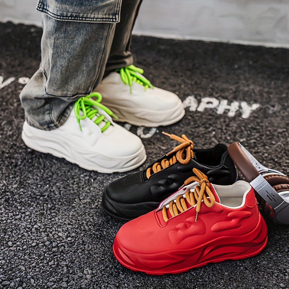 Men's Platform Sneakers - Lightweight Breathable Cushioned Shoes with Thick Shockproof Sole, Anti-Slip Platform for Running, Gym, Skateboarding & Casual Wear - Low-Top Training Sneakers Suitable for Year-Round Use