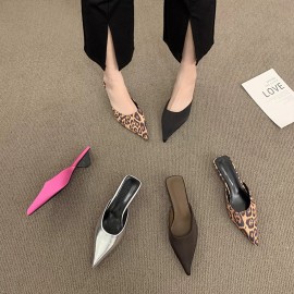 Women'S Low-Heeled Pointed-Toe Mules & Kitten Heels - PU Cover Upper, Irregular Heel with TPU Cushioned Insole & Arch Support, Round Toe Closure - Casual to Semi-Formal Shoes in, Pink, Brown, - Hand Washable Rubber Sole for All-Day