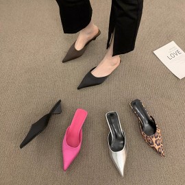 Women'S Low-Heeled Pointed-Toe Mules & Kitten Heels - PU Cover Upper, Irregular Heel with TPU Cushioned Insole & Arch Support, Round Toe Closure - Casual to Semi-Formal Shoes in, Pink, Brown, - Hand Washable Rubber Sole for All-Day