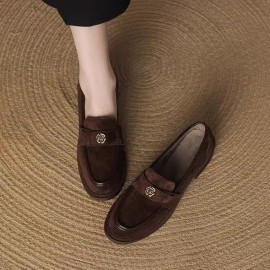 Women's Genuine Sheepskin Loafers with Thick Mid-Heel & Fringe Detail - Round Toe Korean Style, Sole & Outsole - Hand Washable (Compatible with Korean Fashion), Women Shoes