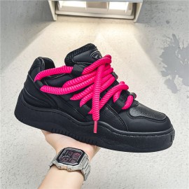 Men's Wide Width Chunky Platform Sneakers - Korean Retro Korean Style Chunky Platform Shoes, Low-Top Lace-Up Casual Shoes with Cushioned Sole, Beige/Black/White/Grey - All-Match Versatile Footwear for Big Feet (Students & s)