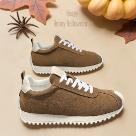 Men's Retro 80s/90s Vintage Brown Sneakers - Upper & PVC Sole Lace-Up Low-Top, Round Toe for Hiking, Casual & Party Wear - All-Season Durable Brown/White Classic Streetwear (No Bulk Heel), Mens Sneakers, Men Sneakers, Shoe, Men Sneakers For Men