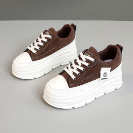 Women'S Two-Tone Chunky Platform Sneakers with Height Increase - Breathable Mesh Upper, Cushioned EVA Insole & Arch Support, Low-Top Lace-Up Casual Shoes with Tassel Accent - & All-Season Versatile Footwear for Daily Wear, Office
